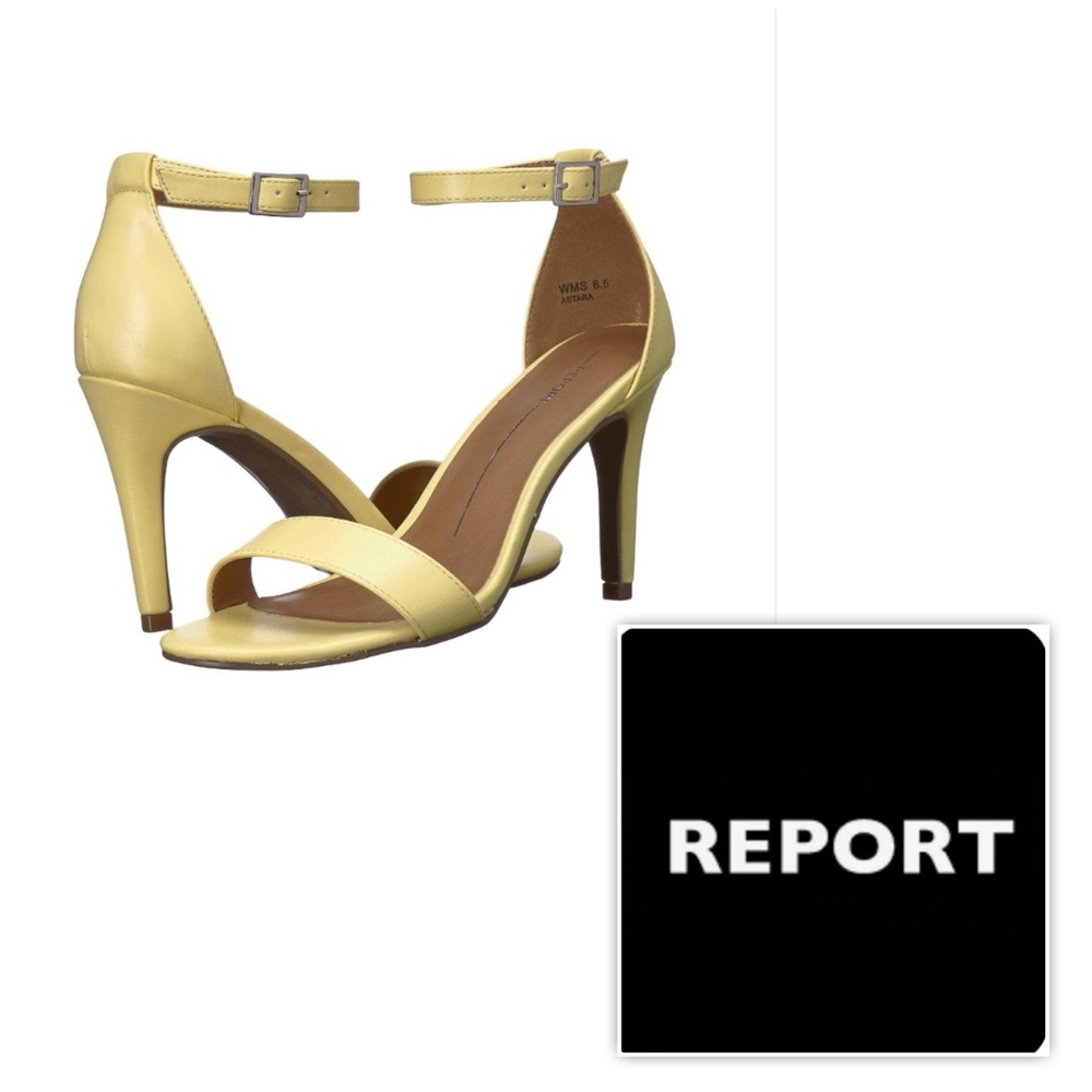 NIB $75 Report Women's 8 Yellow Heeled Sandals Shoes Pumps Open Toe ASTARA